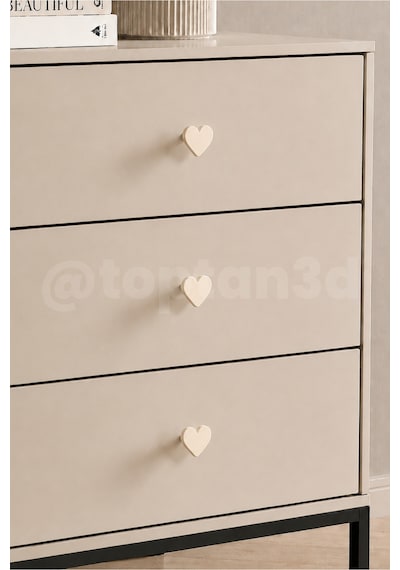 4 Adet - Açık Bej Kalp Dolap Kulpu, Mobilya Kulbu - Çocuk Odası Kulp, Kalp Kulp -4 Cm - Kulp Vidası Dahildir Sarı