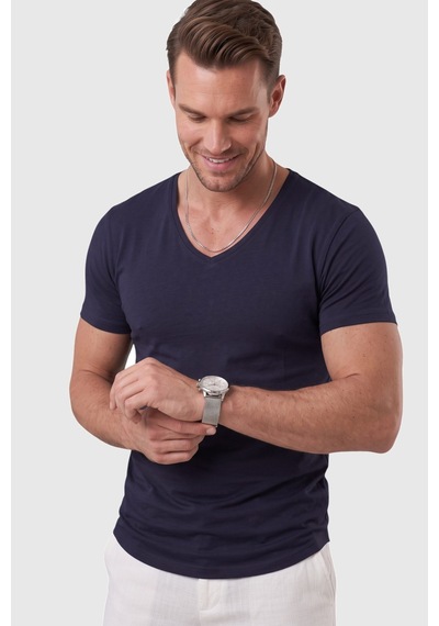Rizzup Lacivert Erkek Slim Fit Derin V Yaka Basic Tişört %90 Pamuk Likralı Asimetrik Kesim 2602265 Rizzup Lacivert Erkek Slim Fit Derin V Yaka Basic Tişört %90 Pamuk Likralı Asimetrik Kesim 2602265
