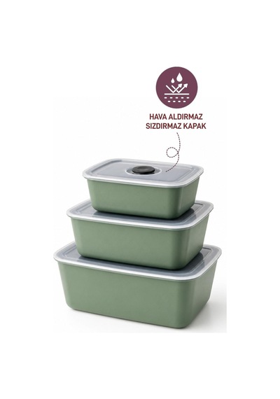 Selka Home 3'lü Vakum Kapaklı Saklama Kabı Yeşil