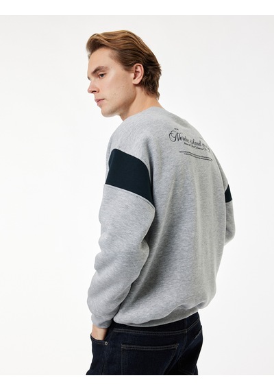 Koton Şardonlu Uzun Kollu Bisiklet Yaka Arkası Baskılı Sweatshirt Gri 6wam70047mk Gri
