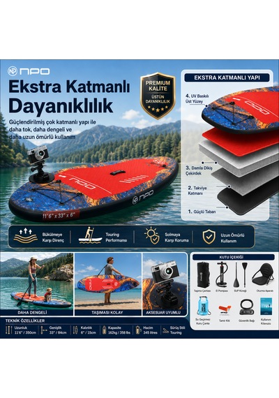 Npo Flow Stone 350x84x15cm Şişme Premium Sup Paddle Board 162kg Kürek Pompa Çanta Koltuklu Full Set