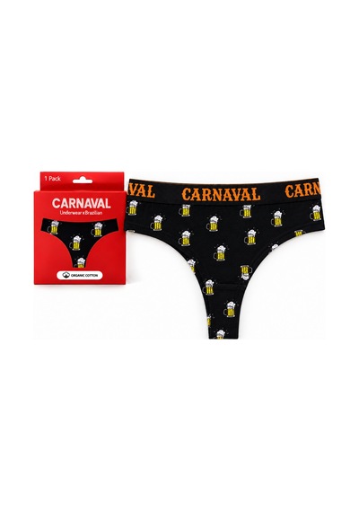 Carnaval Socks Bira Desenli Kadın Brazilian Külot Pamuklu Likralı Siyah Çok Renkli