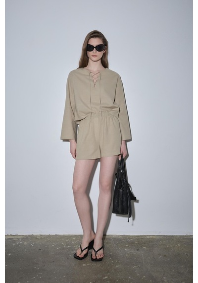 Suud Collection Ihlamur Yeşili Zoe Basic Keten Şort Yeşil
