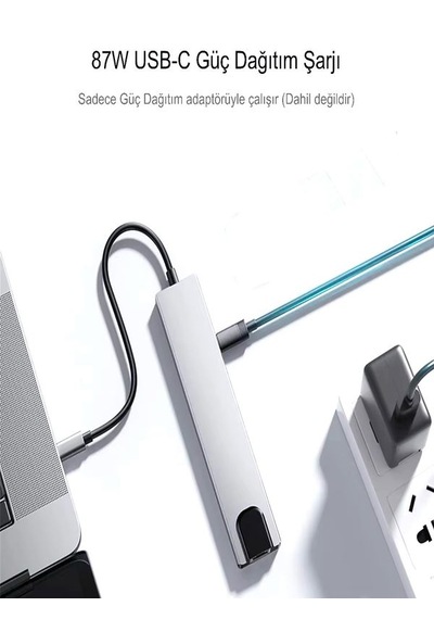 8in1 Aluminium Pd100w Hızlı Şarj 4k 1xethernet 1xhdm 2xusb 2xtype-c Tf/sd Usb Çoklayıcı Çevirici