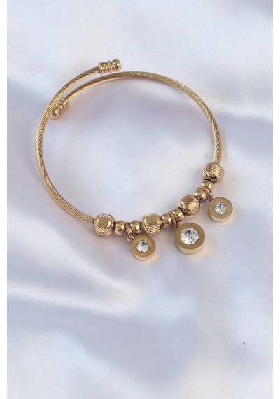 316l Çelik Gold Renk Zirkon Taşlı Model Charm Bileklik Altın