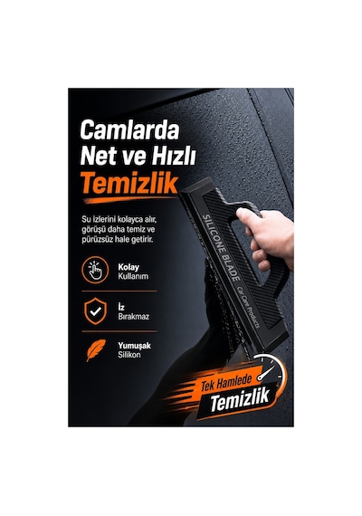 Oto Araba Araç Cam Ve Kaporta Su Temizlik Kurutma Sileceği Çekçek Çizmez Tutma Aparatlı Silikon Karbon Siyah