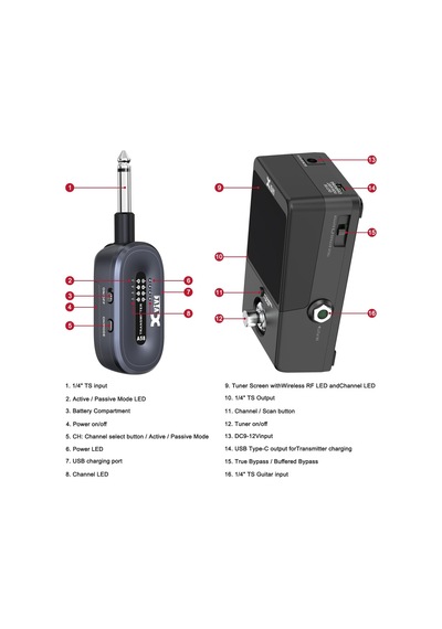 Xvive Xv-p58 Akort Aletli Receiver Pedallı 5.8ghz Kablosuz Gitar Bağlantı Sistemi - Siyah