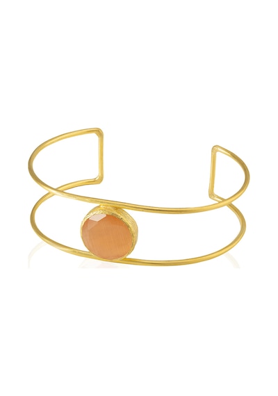 Kadir Jewellery 22 Ayar Altın Kaplama Zirkon Taşlı Ayarlanabilir Vintage Bilezik Turuncu