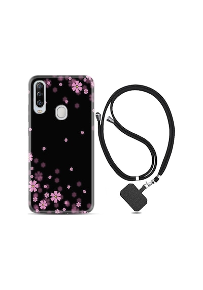 General Mobile GM20 Pro Kılıf Boyun Askılı Black flowers 1391