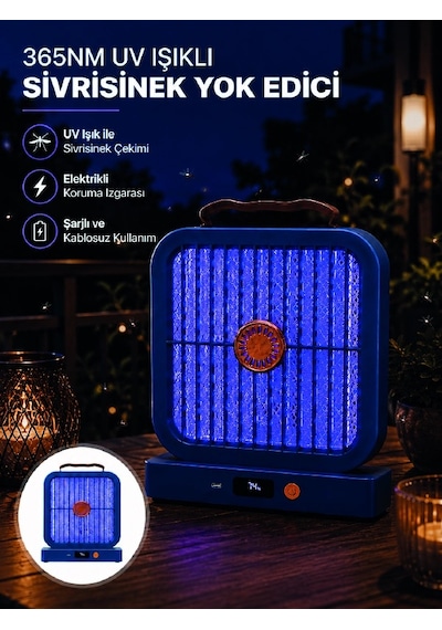 Mey İthalat Masaüstü Şarjlı Elektrikli Sinek Öldürücü Uv Teknolojili Mavi Cihaz