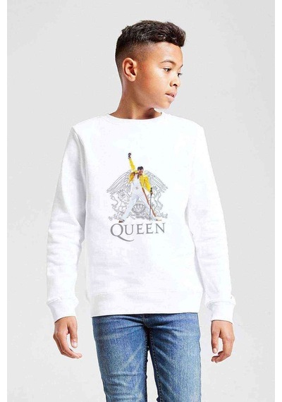 Tshirthane Mercury Queen Music Baskılı Unisex Çocuk Beyaz Sweatshirt Beyaz
