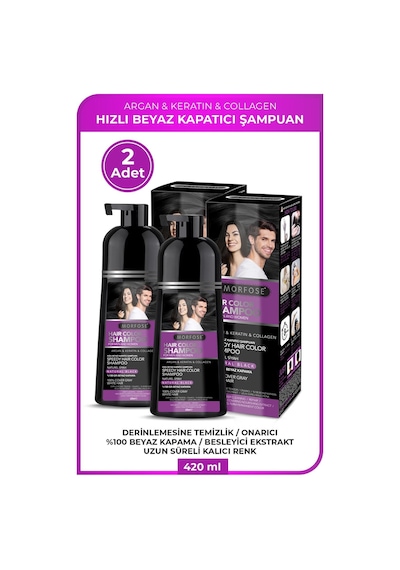 Hızlı Beyaz Ve Gri Kapatıcı Şampuan 420 Ml 2 Adet - Doğal Siyah, Argan, Keratin Ve Kolajen İçeren Tüm Saç Tipleri