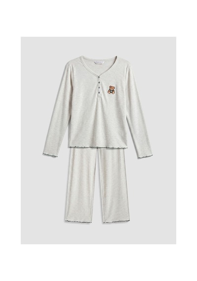 Lcw Young Bej V Yaka Nakışlı Kadın Pijama Takımı