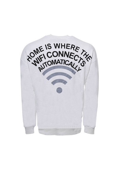 Wessi Beyaz Erkek Bisiklet Yaka Baskılı Sweatshirt Beyaz