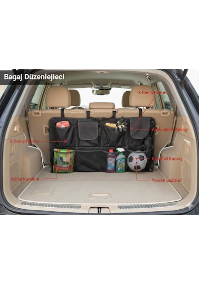 8 Cepli Araç Bagaj Düzenleyici Çanta Organizer Araba Çantası Oto Içi Aksesuar Otomobil Aksesuarları 1 Adet / Siyah