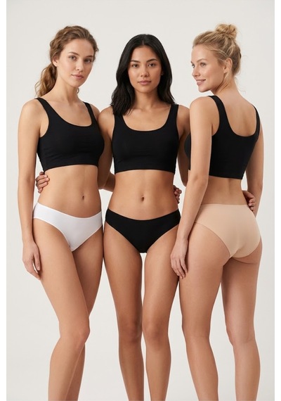 Loule Kadın 3'lü İz Yapmaz Modal Bikini Külot Siyah Beyaz Ten Siyah - Beyaz - Ten