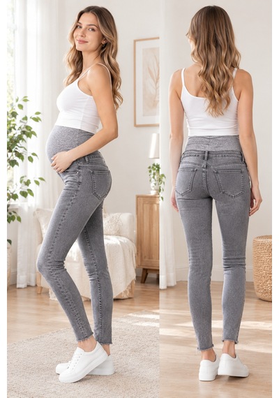 Meghan L.a Hamile Gri Skinny Jean Pantolon Pamuklu Esnek Kumaş Dar Paça