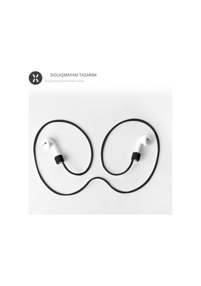 Apple Airpods Ve Airpods Pro İçin Silikon Boyun Askısı, Kaybolma Önleyici Sporcu Kulaklık İpi Siyah