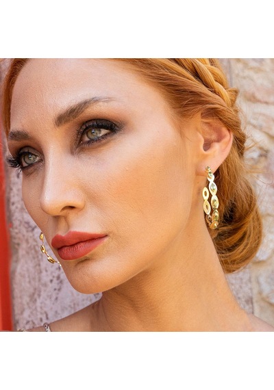Peridot Taşlı Mekik Modeli Gold Kaplama Gümüş Halka Küpe Gümüş