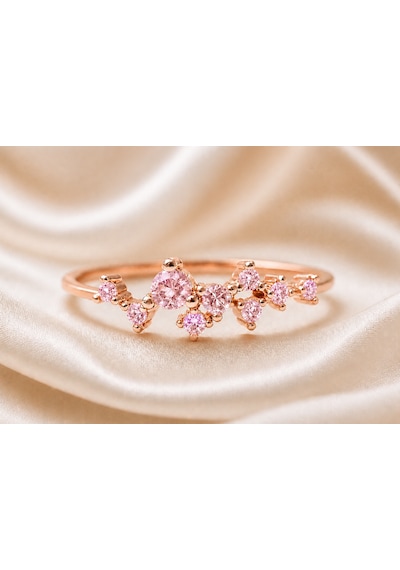 18 Ayar Rose Altın Kaplama Pembe Safir Star Kadın Gümüş Yüzük Pembe Altın Kaplama