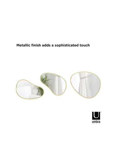 Hubba Pebble Duvar Montaj Aynaları, 3'lü Set, Pirinç &