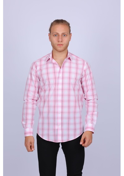 Tousus Slim Fit Ekose Pembe Erkek Gömlek Slm-5014-tss