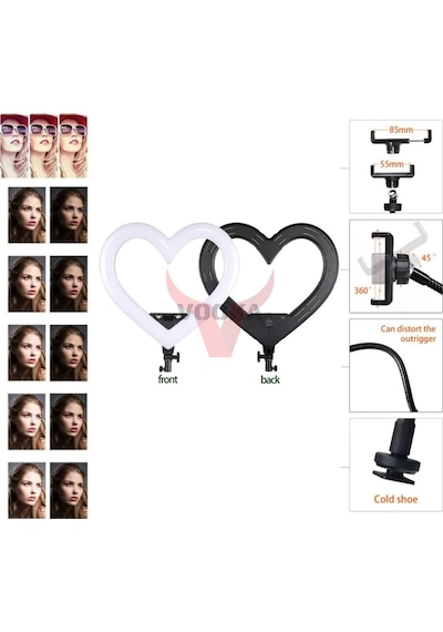 Tripod Kalp 10 Inç Heart Light 5500k Youtuber Led Işıklı 2.1 Metre Kumandalı Tripod Selfie Makyaj