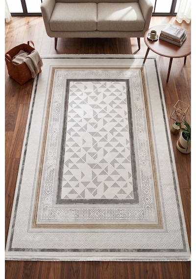 Merinos Vista Krem Kahverengi Çerçeveli %100 Akrilik Yumuşak Dokulu Salon Oturma Odası Halısı 76593-957