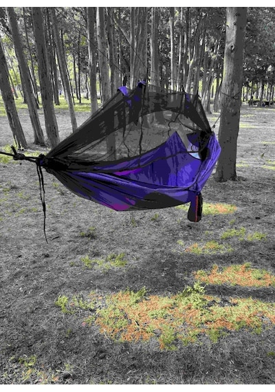 Magic Cibinlikli Kamp Hamağı Mat Cepli 175 Kg Taşıma Kapasiteli Outdoor Hamak Mor
