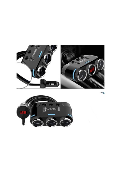 Işıklı Araç Çakmaklık Çoğaltıcı 3'lü Çakmak Soketi 12v-24v 10a Usb Araba Çakmak Soket Çoklayıcı