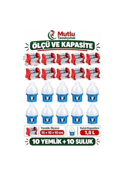 Tr Güvercin Yemlik Ve Suluk Seti 10 Adet 15 Cm Galvaniz Metal Yemlik + 10 Adet 1,5 L Plastik Suluk Toplam 20 Pa