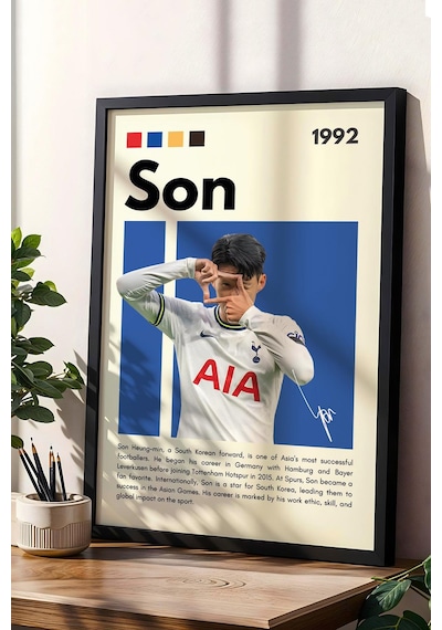 Son Heung-min Çerçeveli Tablo - Dekoratif Çerçeveli Futbolcu Poster Tablo
