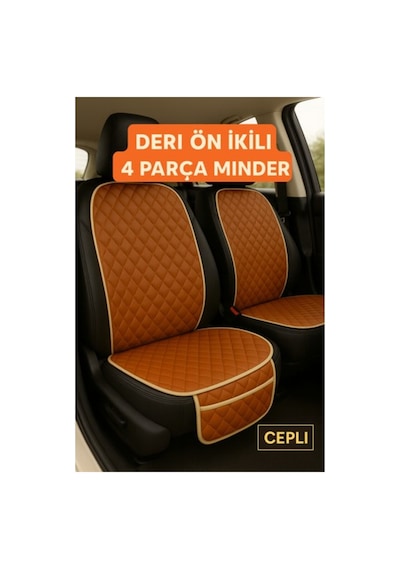 Suni Deri Oto Koltuk Minderi Silinebilir Leke Tutmaz Kapitone 2'li Taba