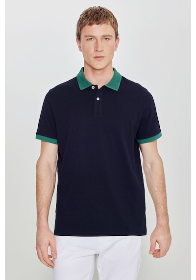 Erkek Lacıvert-yesıl %100 Pamuk Slim Fit Dar Kesim Polo Yaka Tişört Lacıvert-yesıl
