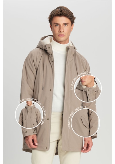 AC&Co / Altınyıldız Classics Erkek Bej Standart Fit Normal Kesim Kapüşonlu Dik Yaka Yan Cepli Kaban Bej