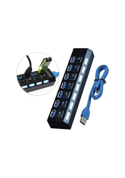 7 Port Usb 3.0 Çoklayıcı Hub Anahtarlı Işıklı On Off Chipli Model (533632142)