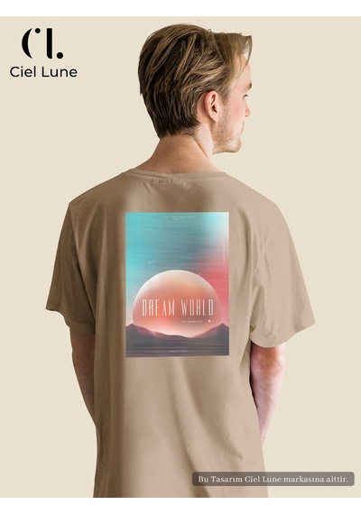 Nevermind Unisex Kadın Erkek Dream World Baskılı Özel Tasarım Oversize T-sh Bej
