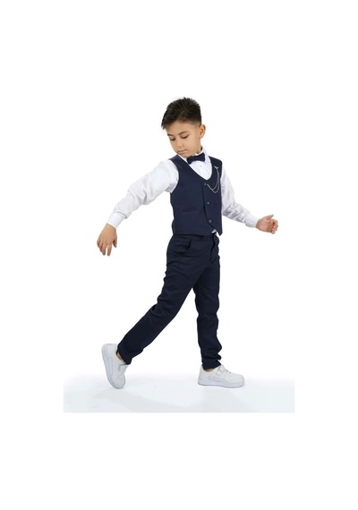Mnk Baby & Kids Erkek Çocuk 6 Düğme Yelekli Özel Gün Takım Elbise M00834 Lacivert