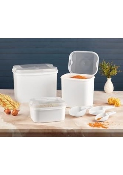 Masal Un Ve Bakliyat Kabı 10 Lt + 4,5 Lt + 1,6 Lt Beyaz Saklama Kabı Kürek, Beyaz-2959