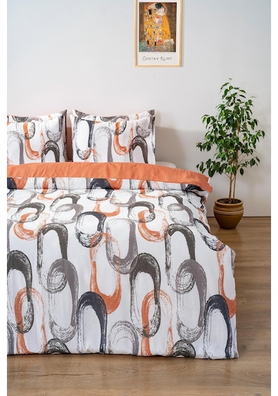 Çift Kişilik Nevresim Takımı Pamuklu Desenli Soyut Kahve 200x215 Cm Kahverengi