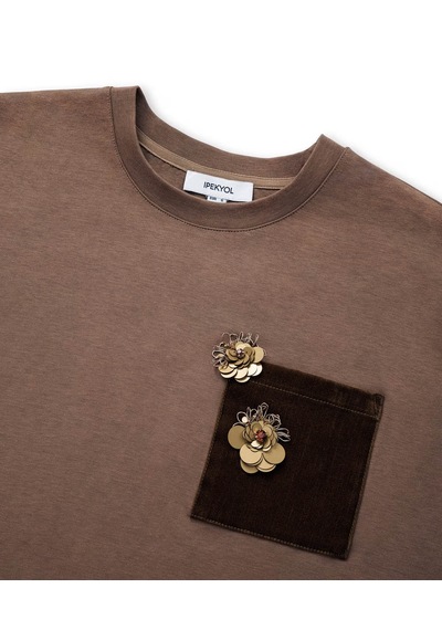 İpekyol Kontrast Cepli Aplikeli Kahverengi Kadın T-shirt Iw6260070176