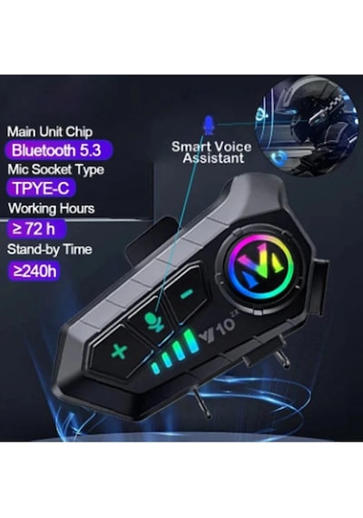Y10 2x Motosiklet Kask İntercom Çift Eşleşme Rgb Işıklı Blu Tdrtr