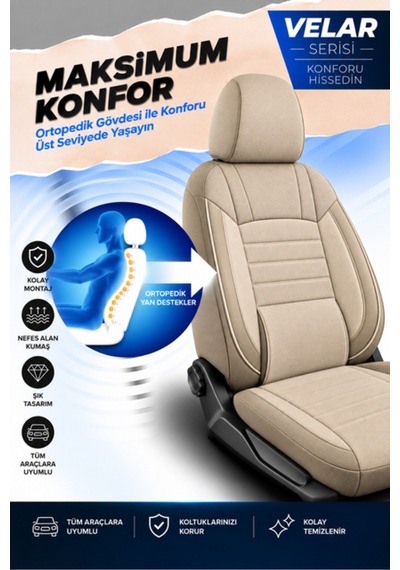 Opel Astra Uyumlu Velar Serisi Keten Oto Koltuk Kılıfı Ortopedik Tam Set