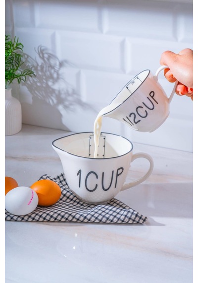 Acar Leroy 2'li Porselen Ölçü Bardağı - 250/500 Ml Beyaz