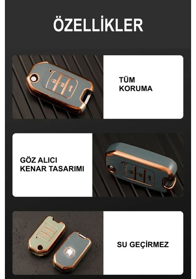 Honda Civic Hrv Crv Accord Cr-v Accord Tpu Anahtar Kılıfı Siyah Gold