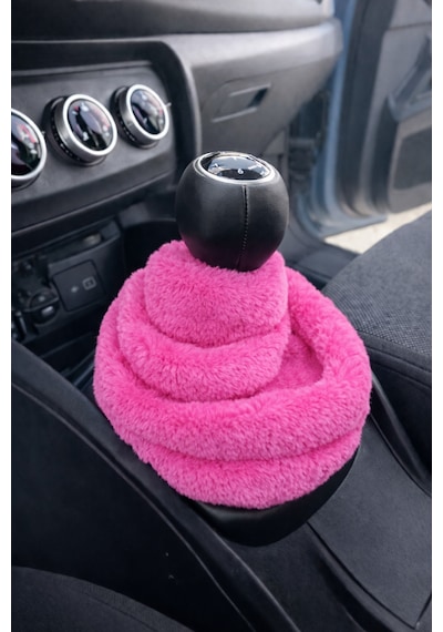 Kadınlara Özel Yumuşak Tüylü Peluş Kürk Vites Körüğü Vites Süsü Toz Pembe