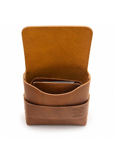 Oakco Leather El Dikişi Taba Kapaklı Deri Cüzdan Açık Kahverengi - Taba