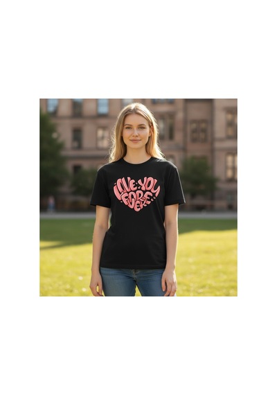 Urbantrendstore Unisex Love Forever Seni Seviyorum Baskılı Oversize Fit Rahat Geniş Salaş T-shirt Günlük Tişört Siyah