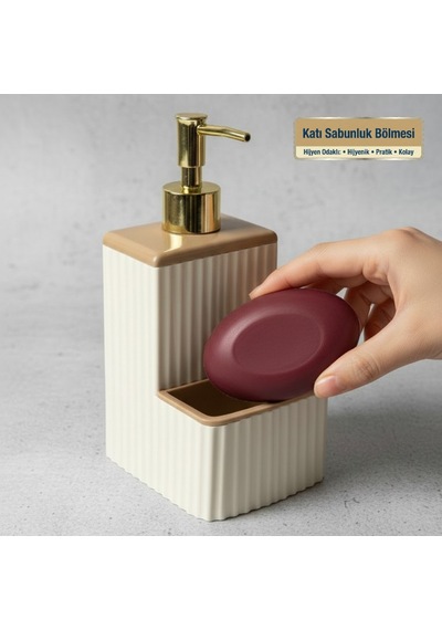 Sünger Ve Katı Sabunluk Hazneli Krem - Kahve Banyo Sıvı Sabunluk Mutfak Sıvı Sabunluk Bej - Kahverengi