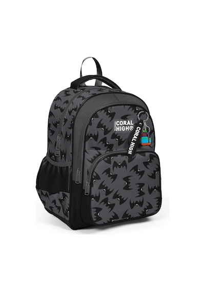 Coral High Üç Bölmeli İlkokul Okul Çantası - Erkek Çocuk - Siyah Yarasa Desenli - 33244